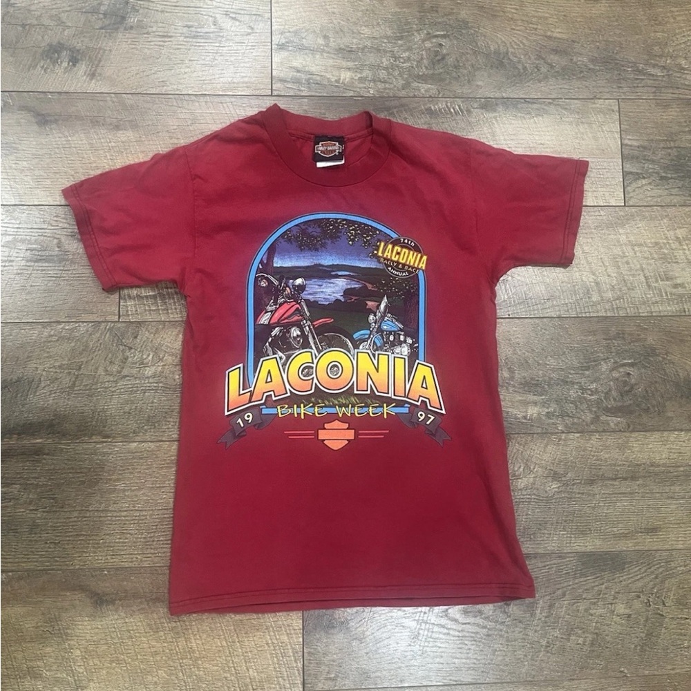Vintage 1997 Harley Davidson Laconia Bike Week Graphic Tee Shirt Red‎ Small 90s